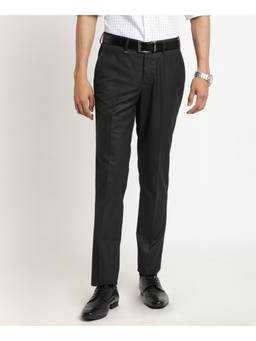 Turtle - Men Polyviscose Slim Fit Black Checks Formal Trouser