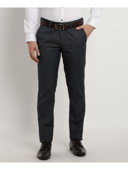 Turtle - Men Terry Rayon Slim Fit Charcoal Grey Solid Formal Trouser