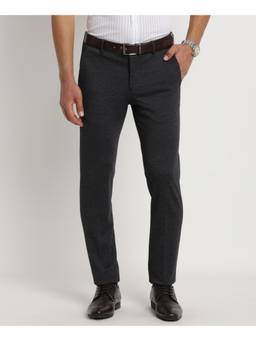 Turtle - Men Knitted Ultra Slim Fit Charcoal Grey Dobby Print Party Trouser