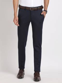 Turtle - Men Knitted Slim Fit Navy Blue Dobby Print Party Trouser