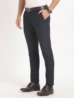 Turtle - Men Cotton Stretch Ultra Slim Fit Navy Blue Dobby Print Formal Trouser
