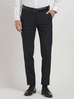 Turtle - Men Polyviscose Ultra Slim Fit Navy Blue Checks Formal Trouser