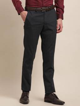 Turtle - Men Polyviscose Stretch Ultra Slim Fit Dark Grey Checks Formal Trouser