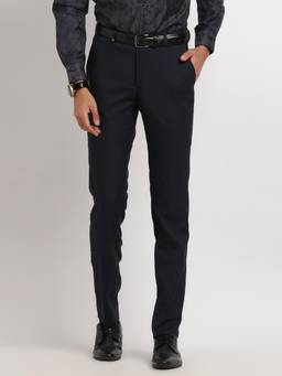 Turtle - Men Polyviscose Slim Fit Navy Blue Solid Formal Trouser