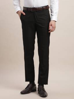 Turtle - Men Polyviscose Slim Fit Black Solid Formal Trouser