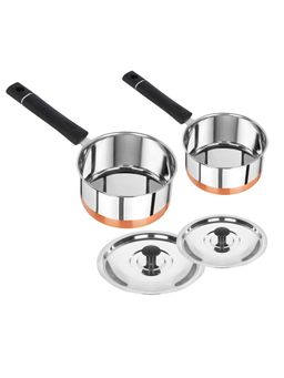 Omega - Stainless Steel Copper Bottom Saucepan Set With Lid-2 (Saucepan- 1.4L & 1L)