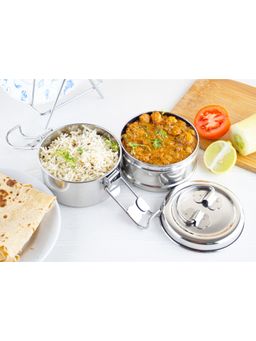 Omega - Stainless Steel 2-Tier Compartment Tiffin-Lunch Box with Clip Lock (700 ml)