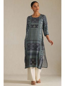 Soch - Navy Blue Muslin Paisley Print Kurta