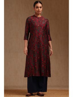 Soch - Red Muslin Botanical Print Kurta