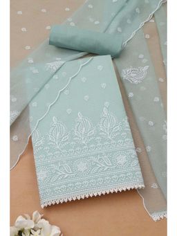 Soch - Turquoise Blue Embroidered Unstitched Kurta with Unstitched Bottom and Dupatta