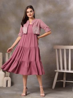 Stylum - Pink Rayon Tiered Dress with Short Jacket