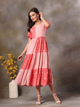 Stylum - Pink Printed Rayon Tiered Dress