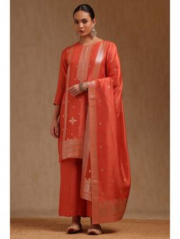Soch - Orange Brocade Motifs Kurta with Pant and Dupatta
