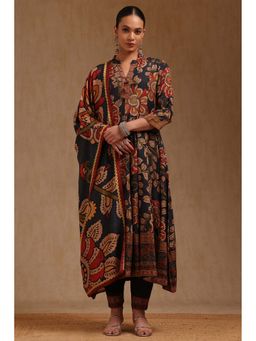 Soch - Navy Blue Muslin Kalamkari Kurta with Pant and Dupatta