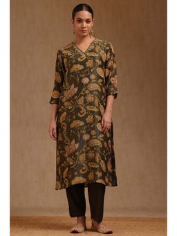 Soch - Olive Tissue Botanical Print Kurta with Pant