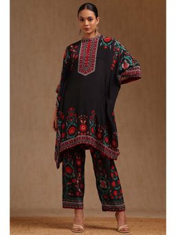 Soch - Black Crepe Ethnic Motifs Kaftan with Pant
