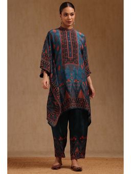 Soch - Blue Crepe Ethnic Motifs Kaftan with Pant