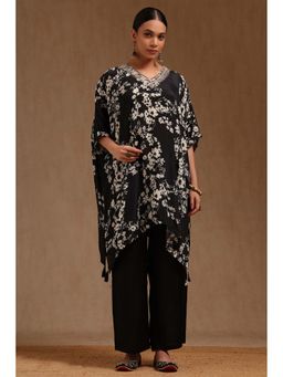 Soch - Black Crepe Floral Print Kaftan with Pant