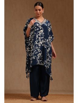 Soch - Blue Crepe Floral Print Kaftan with Pant