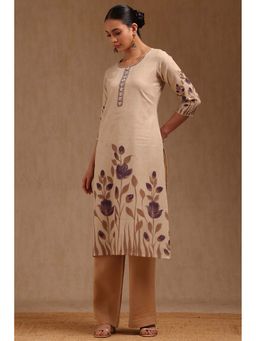 Soch - Beige Pure Cotton Floral Print Kurta