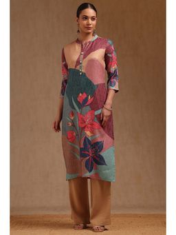 Soch - Multicolour Linen Floral Print Kurta