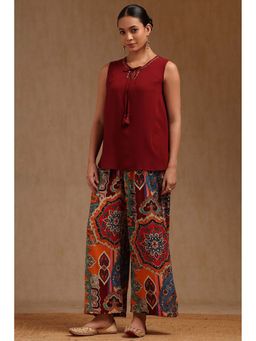 Soch - Maroon Rayon Crepe Solid Co-Ord Set