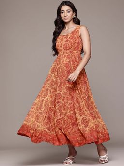 Aarke Ritu Kumar - Brown Lavish Loom Sleeveless Long Dress