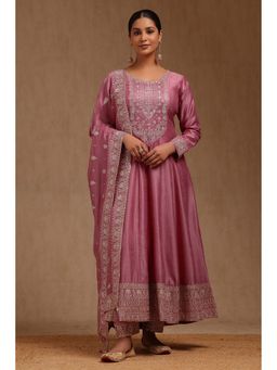 Soch - Onion Pink Embroidered Anarkali Kurta with Pant and Dupatta