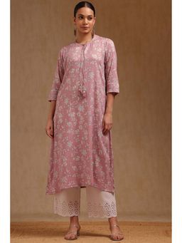Soch - Pink Rayon Floral Print Kurta