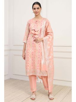 Biba - Peach Banarasi Unstitched Kurta with Unstitched Bottom and Dupatta