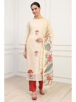 Biba - Beige Unstitched Kurta with Unstitched Bottom and Dupatta