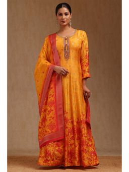 Soch - Mustard Russian Silk Zari Woven Anarkali Kurta with Dupatta
