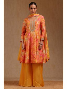 Soch - Mustard Floral Print Kurta with Palazzo and Dupatta