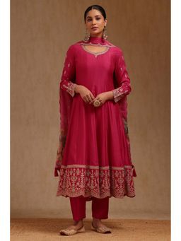 Soch - Fuchsia Embroidered Anarkali Kurta with Pant and Dupatta