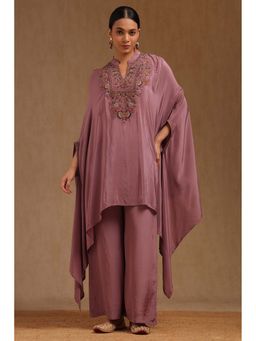 Soch - Onion Pink Crepe Embroidered Kaftan with Pant