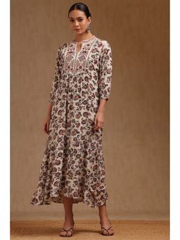 Soch - Off White Rayon Floral Print Dress