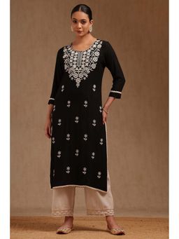 Soch - Black Rayon Embroidered Kurta
