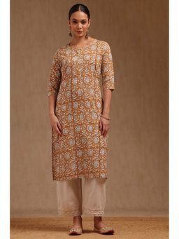 Soch - Mustard Cotton Floral Print Kurta