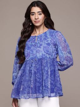 Aarke Ritu Kumar - Blue Lavish Loom 3/4 Sleeve Short Top