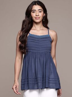 Aarke Ritu Kumar - Blue Ridhi Solid Sleeveless Short Top