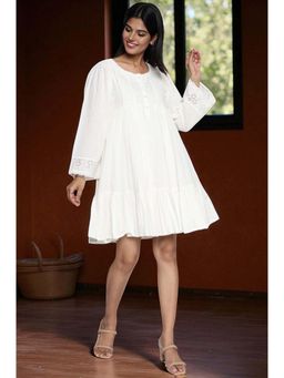 W - Floral Schiffli Embroidered Flared Cotton Dress