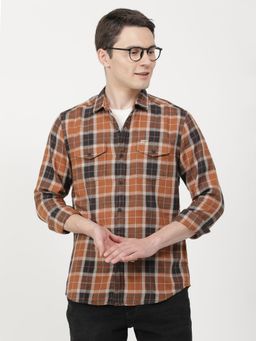 Wrangler - Men Checked Brown Shirt (Regular)