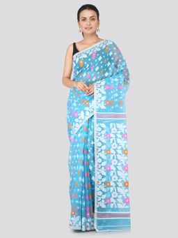 PinkLoom - Women's Soft Cotton Jamdani Saree Without Blouse Piece,Blue