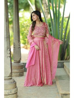 Fiorebymalar - Pink Stone Embellished Yara Blouse Skirt with Dupatta