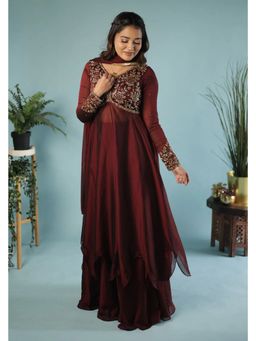 Fiorebymalar - Brown Embellished Betsy Anarkali Skirt with Dupatta