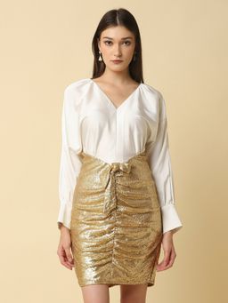 Attic Salt - White & Gold Sequins Dress