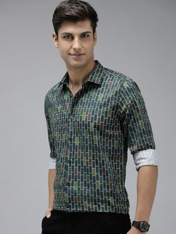 The Bear House - Ardor Edition Men Blue Slim Fit Digital Printed Cotton Casual Shirt