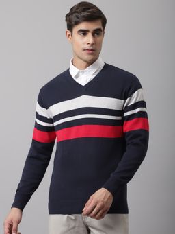 Cantabil - Men Stripes Navy Blue Sweater