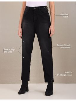 U.S. POLO ASSN. - Women Black Mid Rise Stone Wash Mom Fit Jeans