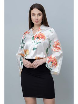 PURYS - Slit Sleeve Satin White Shirt